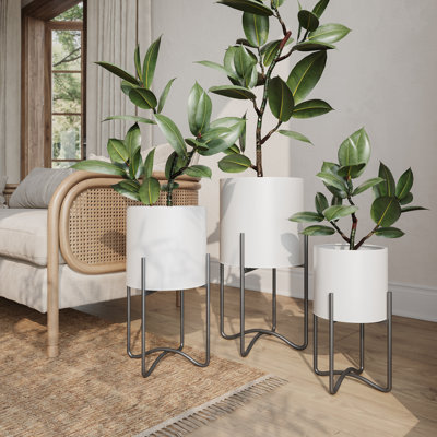 Ensemble de pots à fleurs d'intérieur en métal Citlalic avec base en métal Ambrose