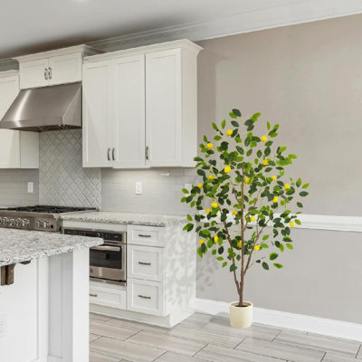 Artificial Lemon Tree For Indoor Home Decor Office Living Room, 31 X 31 X 72, Lemon