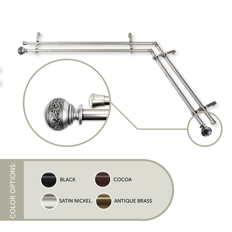 Tringle à rideaux double coin de fenêtre Solon, L 66 po x l 120 po, Nickel satiné