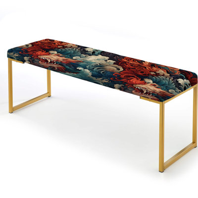 Dragon Motifs - Japanese Upholstered Gold Bench