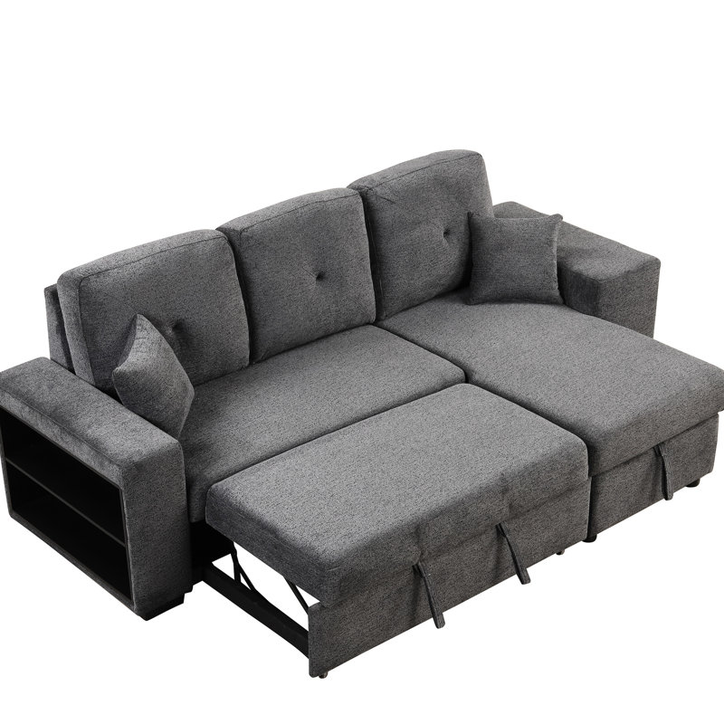 Lit modulaire confortable avec tablette latérale et 2 tabourets, canapé-lit, tablette-lit en velours bleu noir, tissu pratique
