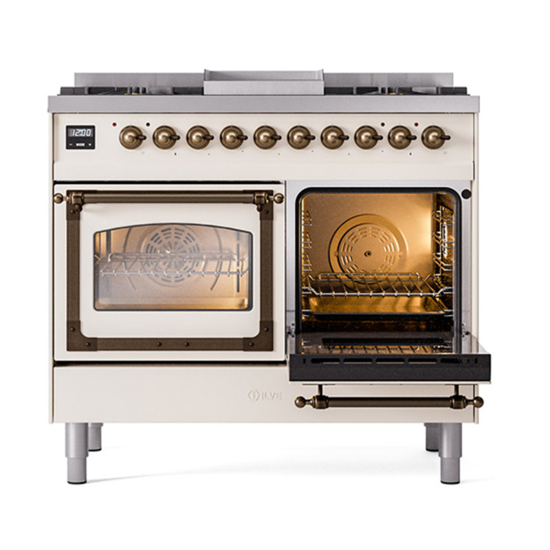 ILVE Nostalgie II Noblesse 40 in Dual Fuel Range, Antique White/Bronze, Liquid Propane