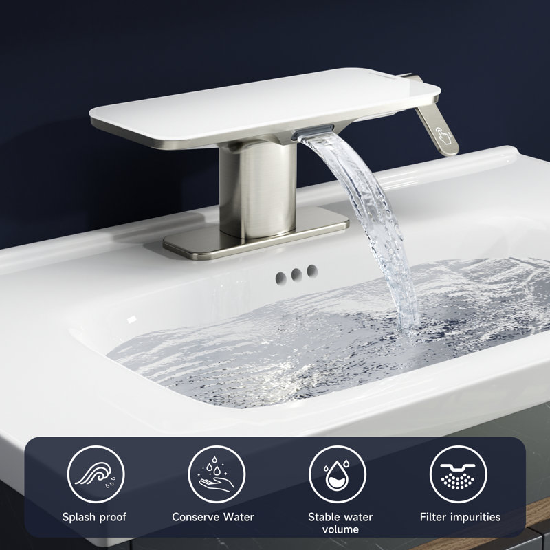 Modern Waterfall Single Hole Bathroom Sink Faucet with Pop-up Drain Assembly, Brushed Nickel, Brushed Nickel