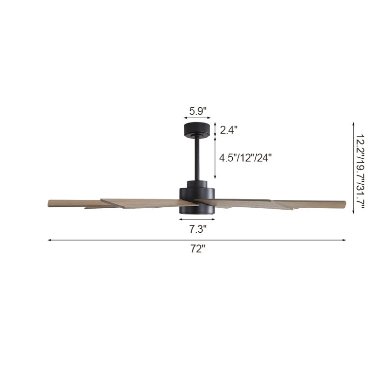 Ventilateur de plafond 8 pales avec télécommande, Noir avec pales grises, 72"