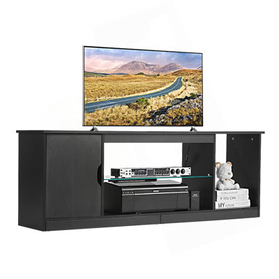 TV Stand For Tvs Up To 65 In Modern Entertainment Center With Glass Shelf