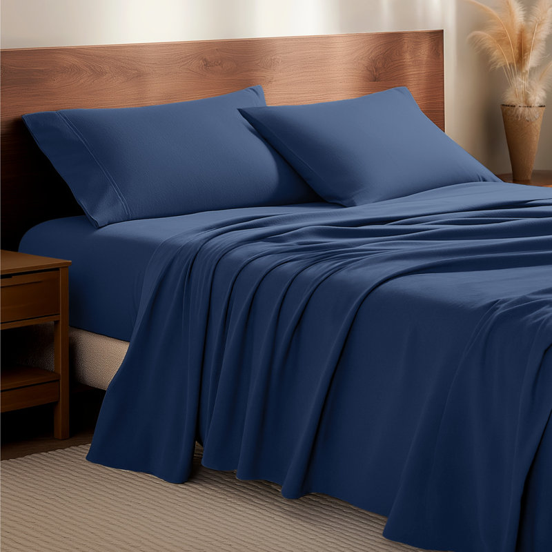 100% Cotton Flannel Sheet Set, Dark Blue, Twin Sheet Set with 1 Pillowcase