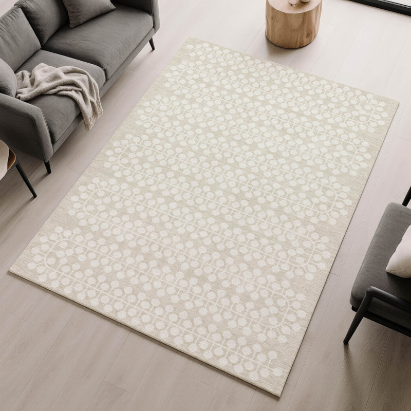 Premium Machine Washable Mayfield AMF2247 Geometric Rug, 3' x 5', Beige