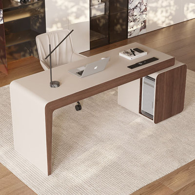 Beige + Nut-brown Rectangular Manufactured Wood with 6 drawers desk