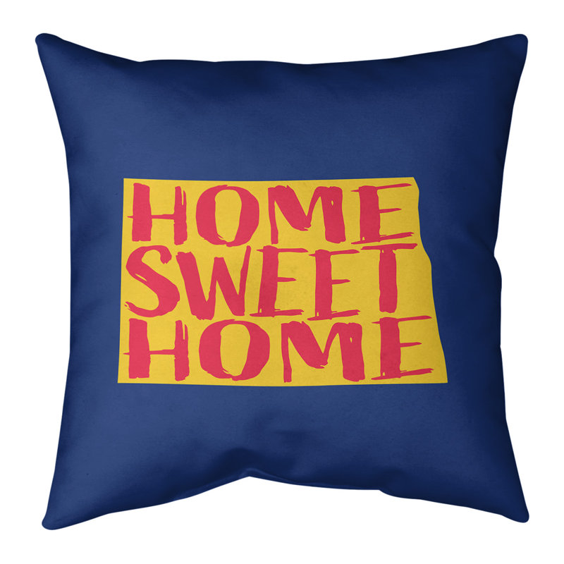 Coussin intérieur / extérieur Home Sweet, 16 po x 1 po, North Dakota, Bleu / Orange