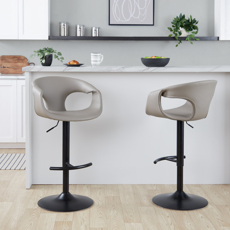 Tabouret de bar réglable Curva avec repose-pieds arrondi en T - ensemble de 2, Noir, noir, noir, noir