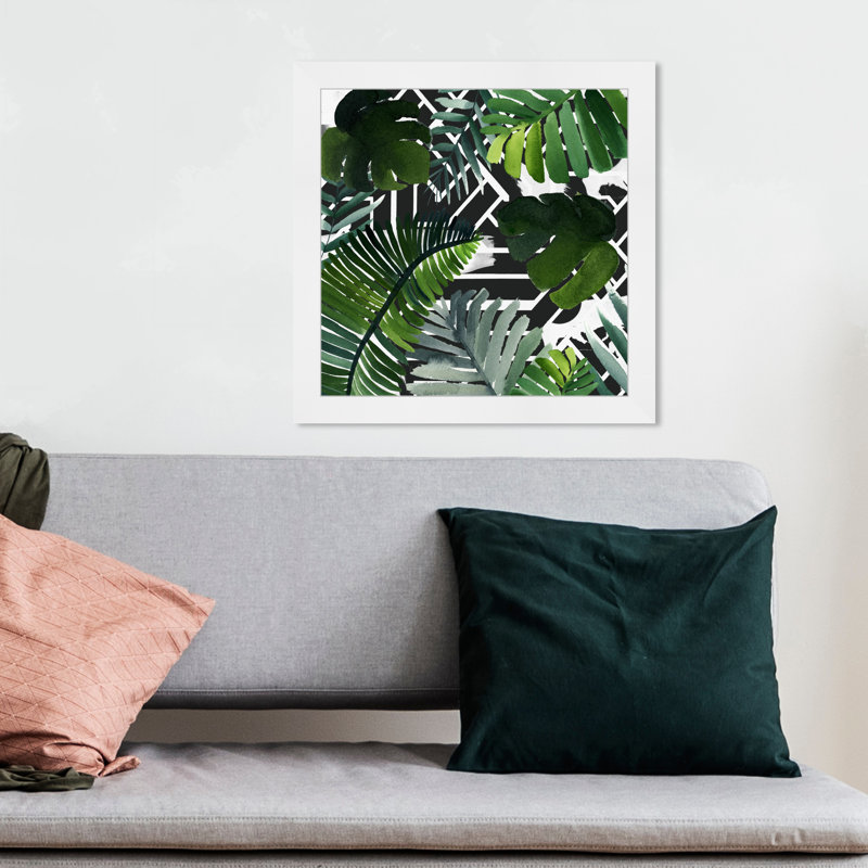«Botanical Green Leaves Floral», impression encadrée, H 14 po x l 14 po, Cadre blanc