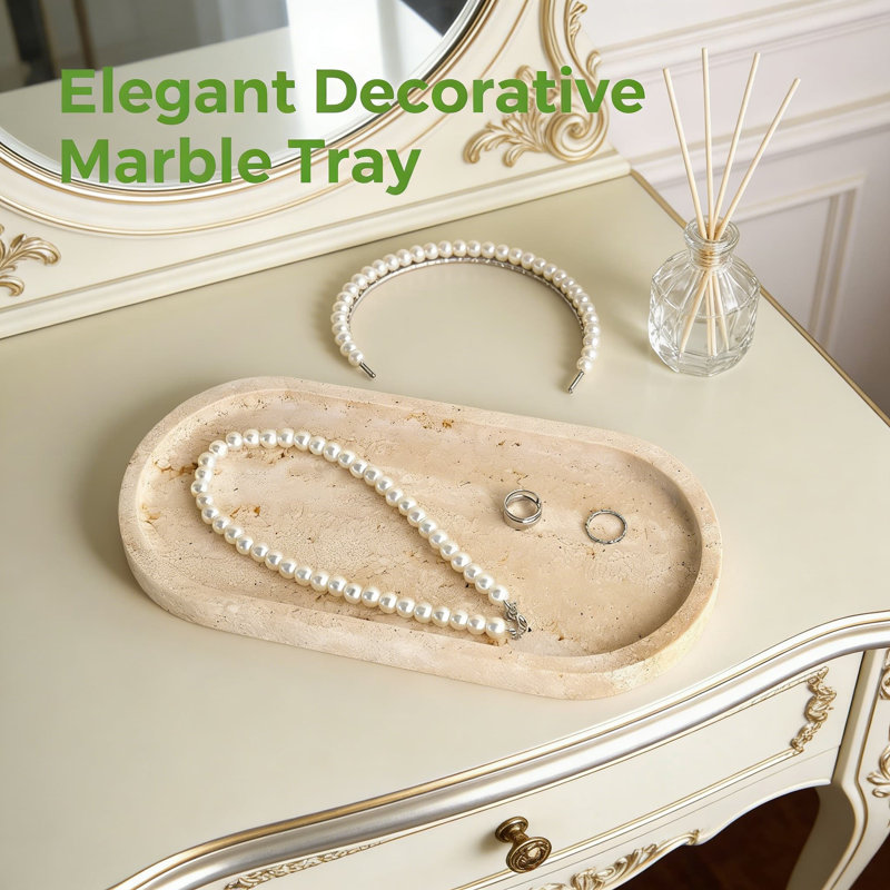 Plateau en pierre de travertin naturel pour la décoration intérieure, plateau en marbre ovale de 12 pouces pour meuble-lavabo, bijoux, parfum et organisation de bougie