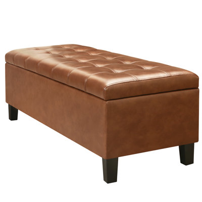 45" Tufted Faux Leather Storage Bench Ottoman For Living Room