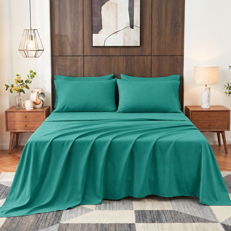 Ensemble de draps en coton 4 pièces pour lit Queen Size, draps respirants et rafraîchissants, literie douce inspirée des hôtels, draps de luxe vert chasseur avec poches profondes de 40 cm, infroissables et faciles d'entretien