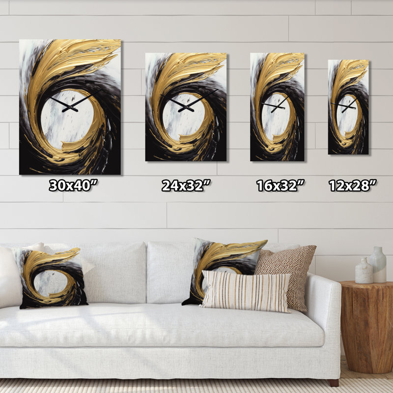 Golden Wave Reflections IV - Horloge murale abstraite surdimensionnée, H 40 po x l 30 po x P 1 po