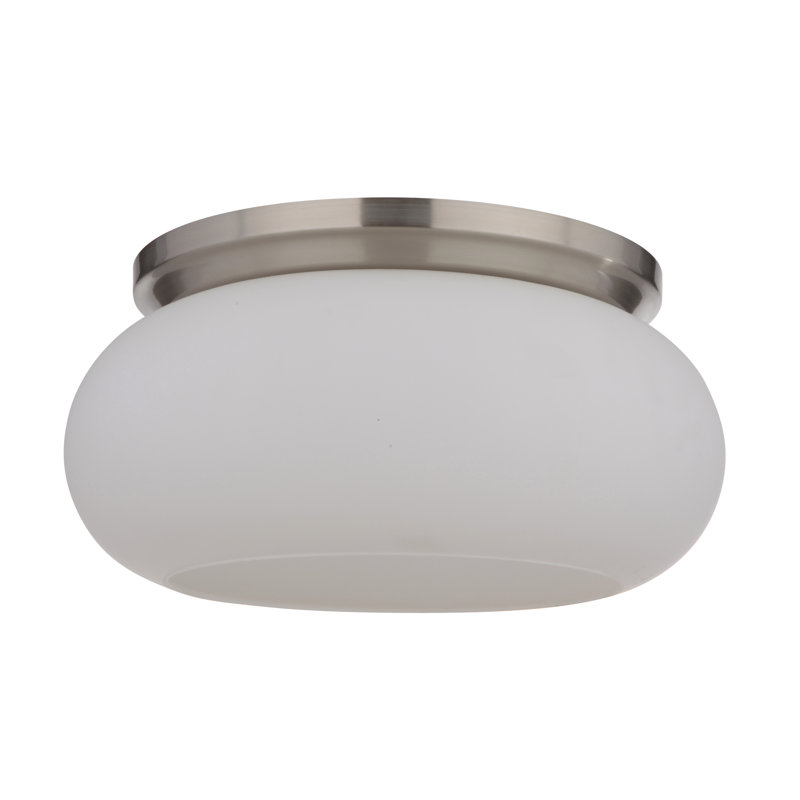 Plafonnier encastré 2 lumières 14,5 po , Nickel poli brossé, Blanc givré