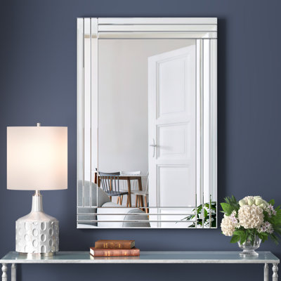 Glass Framed Rectangle Wall Mirror Accent Decorative Mirror for Bedroom Living Room Bathroom