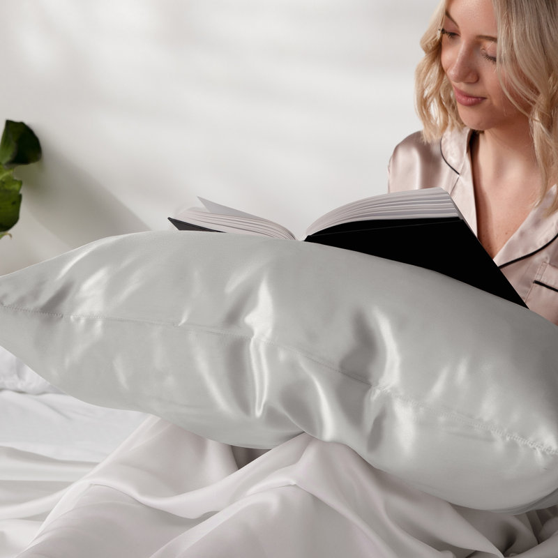 Luxurious 100% Mulberry Silk Zippered Bed Pillowcase - 19 Momme, Gray, Queen 2 Pack Pillowcase