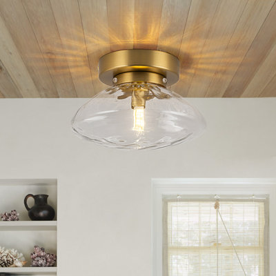 Minimalist 1-Light Water Rippled Clear Glass Dual-Mount Semi Flush