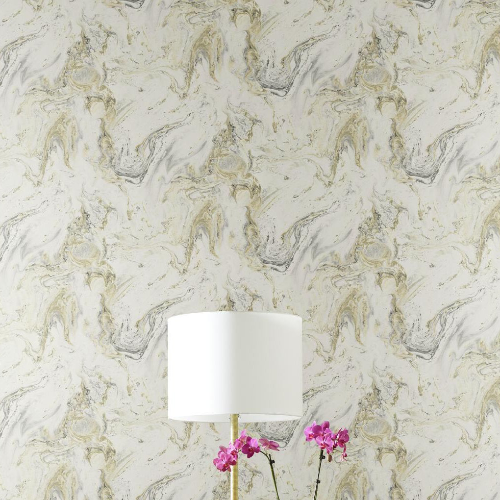 Modern Abstract Wallpaper, White/Black/Gold