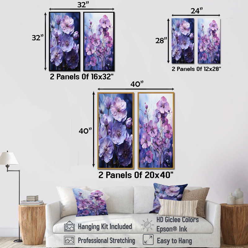 Mystique Allure - ensemble de 2 impressions sur toile violettes, H 28 po x l 25 po, Cadre flottant noir
