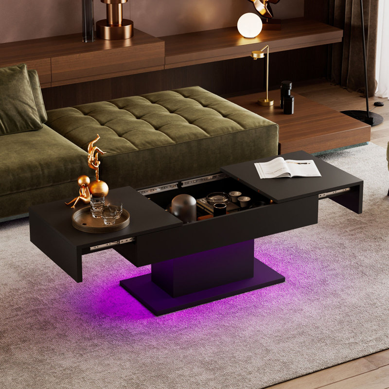 Budwin Sliding Storage Coffee Table with High-Gloss Finish, Black