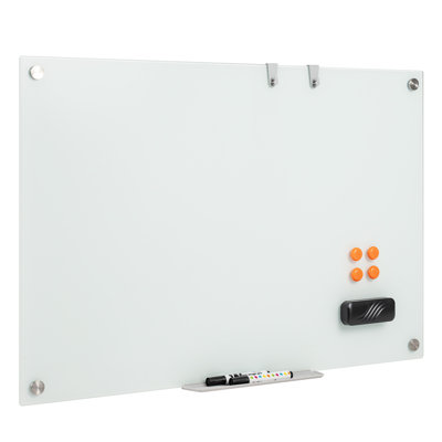 Tableau blanc en verre 36 x 24 pouces avec plateau effaçable 2 marqueurs 4 aimants Gymax