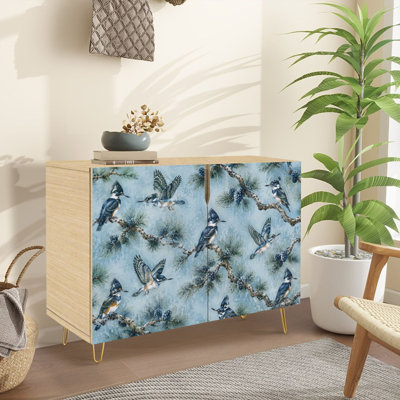 Sideboard Buffet Cabinet with Storage Kingfisher Birds Pine Branches Winter with 2 Doors for Living Room and Kitchen