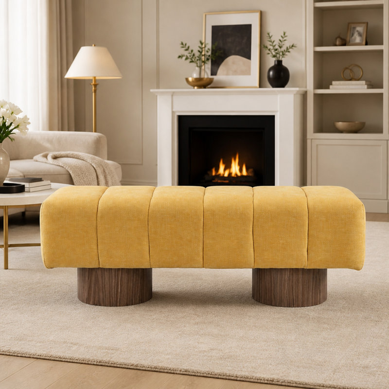 Upholstered Bench, 49", Chenille, Yellow