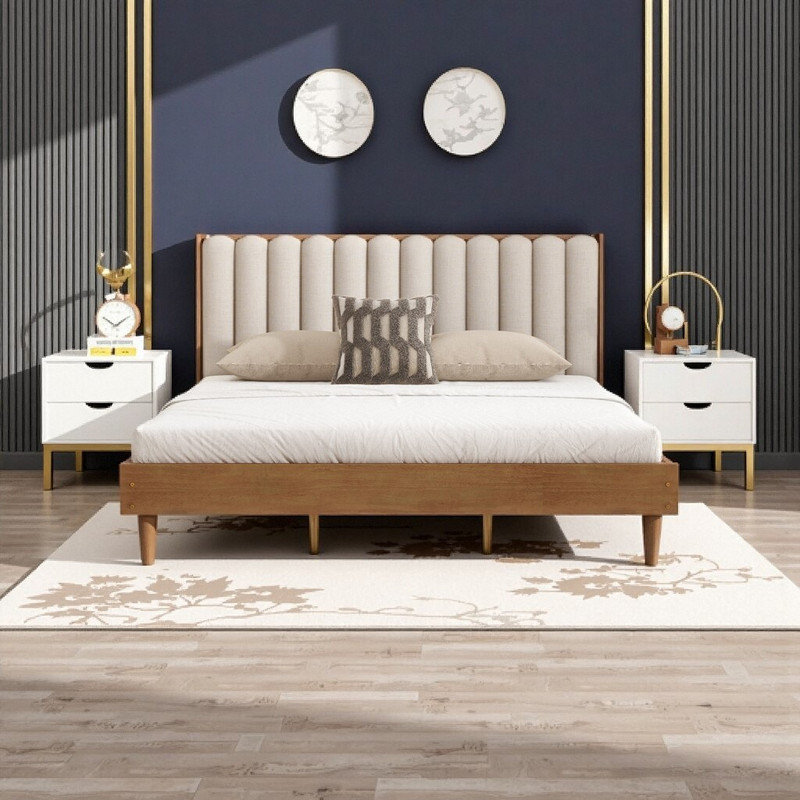 Structure de lit tapissier grand format, lit plateforme minimaliste en bois avec support renforcé, Très grand lit