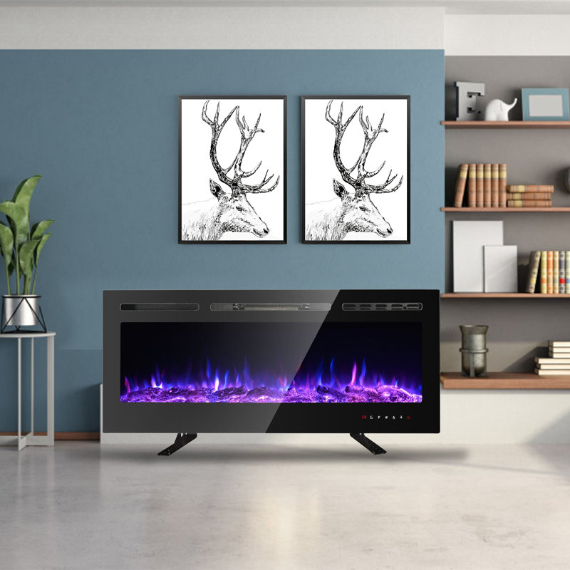 Eulala 17 Stories Black Electric Fireplace with 5000 BTU, 43cm H x 153cm W x 14cm D