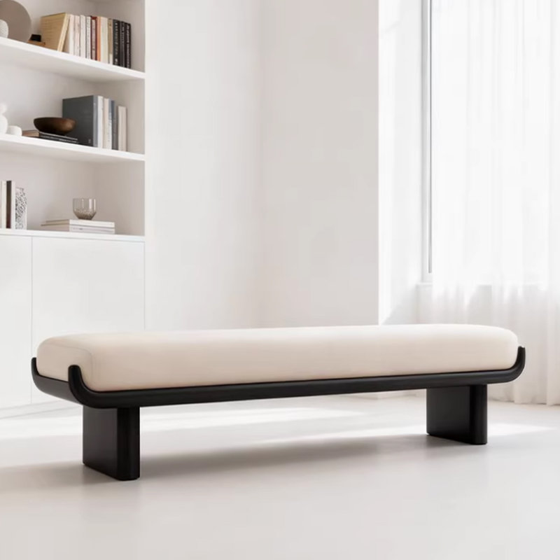 Banc rembourré en bois massif blanc, H 17,72 po x l 47,24 po x P 17,72 po