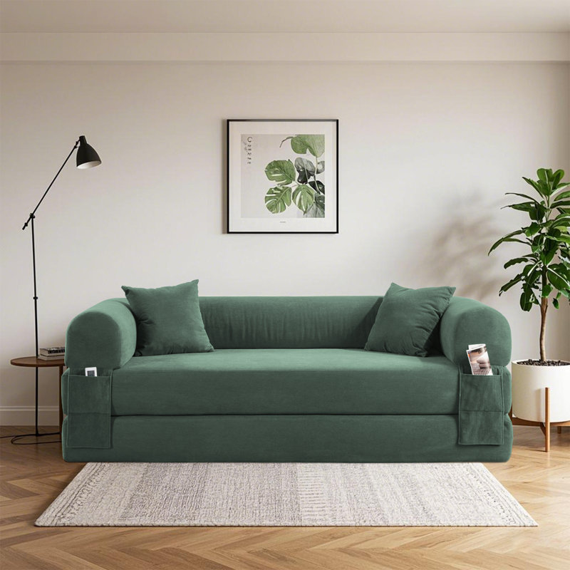 Boneless Convertible Sleeper Sofa Bed with Cylindrical Pillow, Corduroy Folding Mattress Couch, Floor Sofa Sofa-in-a-Box, No Installation & Easy to Transport, Deep Seat