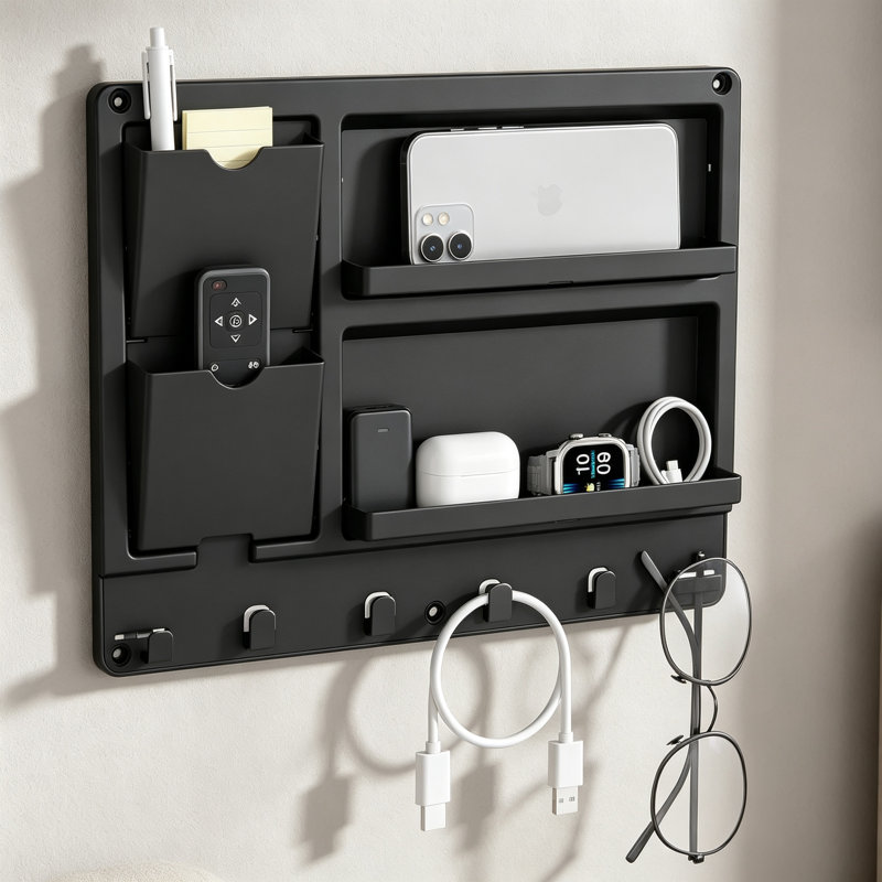Black Plastic Dorm Bedside Shelf