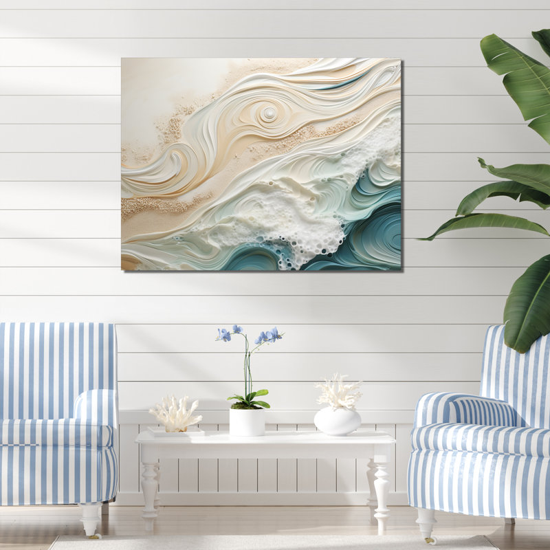 Impression sur toile encadrée moderne bleu et beige sable IV - Coastal Beach Sand, H 34 po x l 44 po x P 1,5 po, Toile tendue