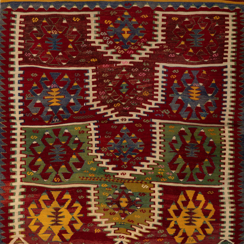 Multicolored Flatweave Wool Rug - 3'7" x 4'5"