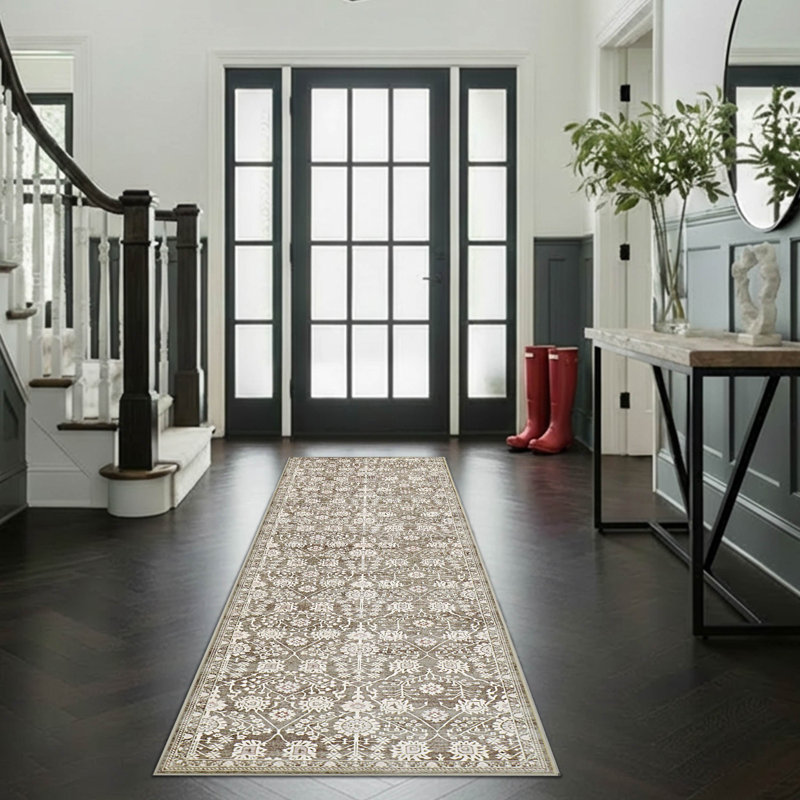 Tapis chenille imprimé lavable Hunter, Taupe, 2 x 8