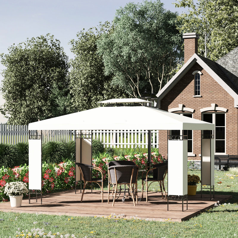 10' X 13' Gazebo With Double Canopy, Cream - For Patio, Garden, Lawn, Backyard Use White Roof Enjoy In Deck