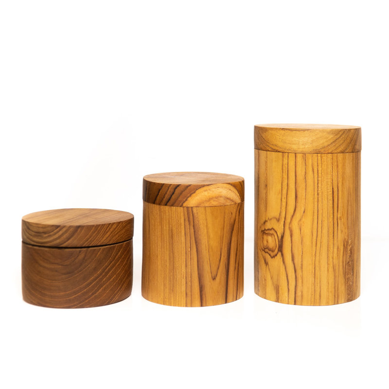 Wood Canister - Set of 2, 3.34" H x 3.14" W x 3.14" D