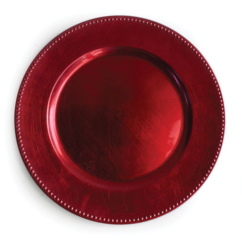 Red 13" D Beaded Charger Plate, Red