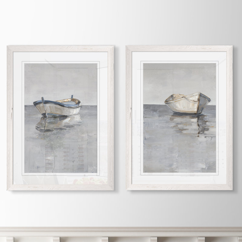 «Boat on the Horizon I», ensemble de 2 reproductions d'art encadrées, H 24 po x l 18 po, Blanc