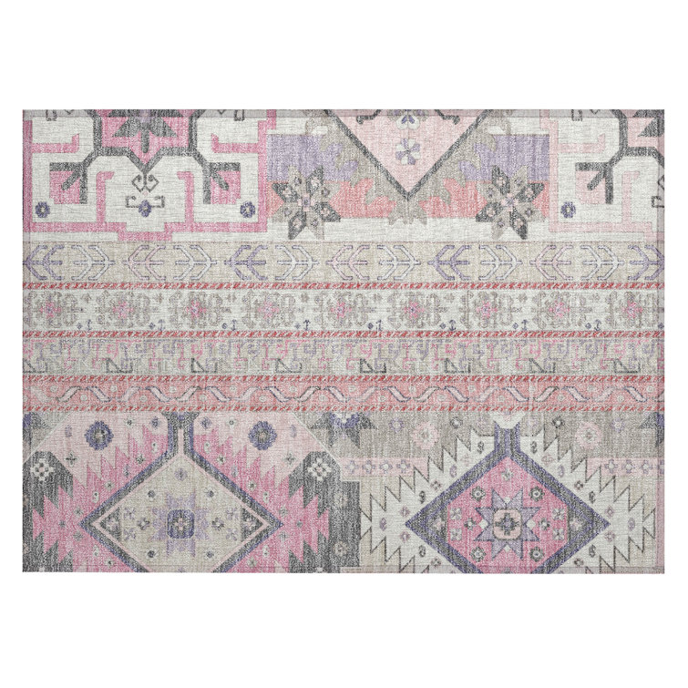 Machine Washable Indoor/Outdoor Chantille ACN1015 Pink Rug