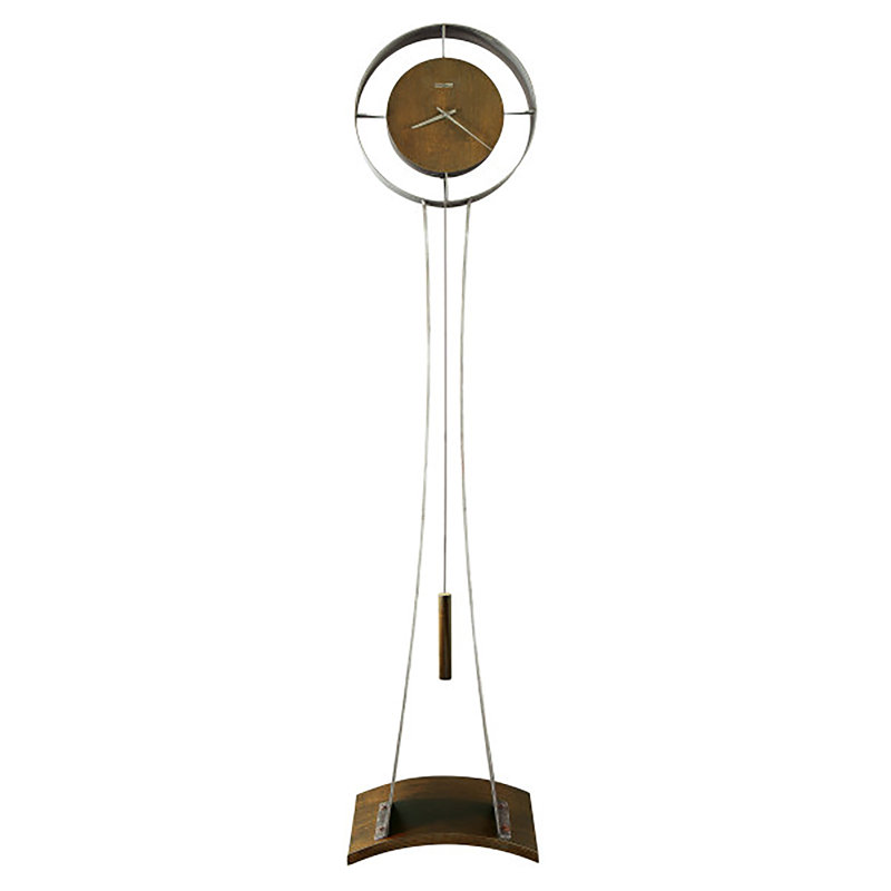 Kira Modern Grandfather Clock, Sculpted Metal Frame with Natural Walnut Accents, Quartz Movement