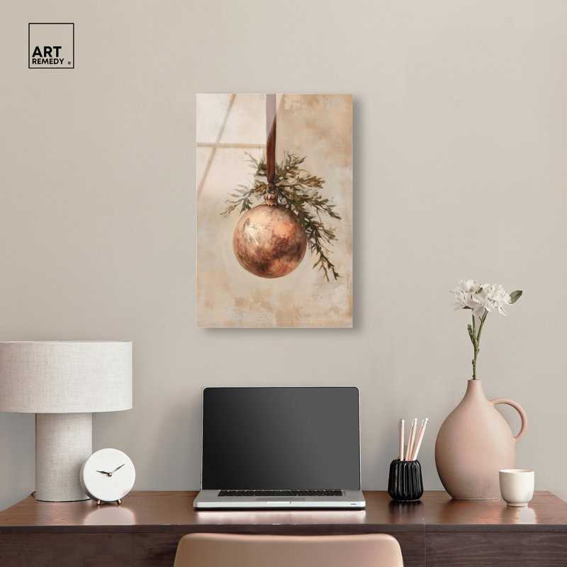 Décoration murale de Noël à imprimé acrylique bronze babiole par Art Remedy, prêt à accrocher, 16 x 24, H 24 po x l 16 po