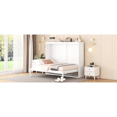 Lit blanc double, parfait pour les chambres d'amis et les bureaux à domicile, support de matelas flexible, construction avec lit mural à double système de pistons, gymnases Space Furniture, confortables lattes absorbantes, facile