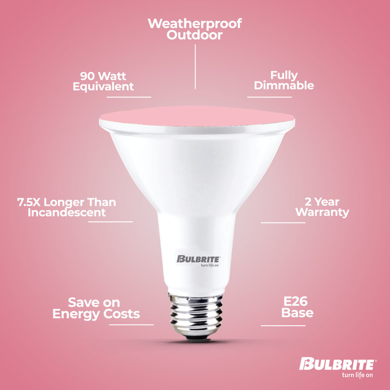 Ampoule DEL d'extérieur à culot moyen E26 équivalente à 90 watts PAR38, Rose