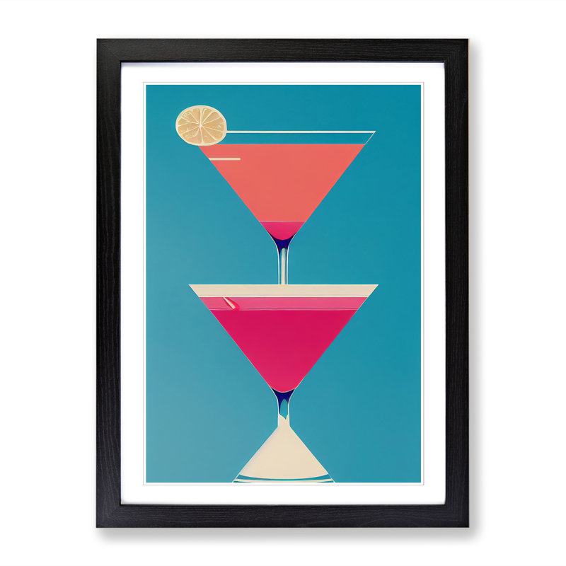 Cocktail Geometric - Single Picture Frame Print, Black Framed, 34cm H x 25cm W