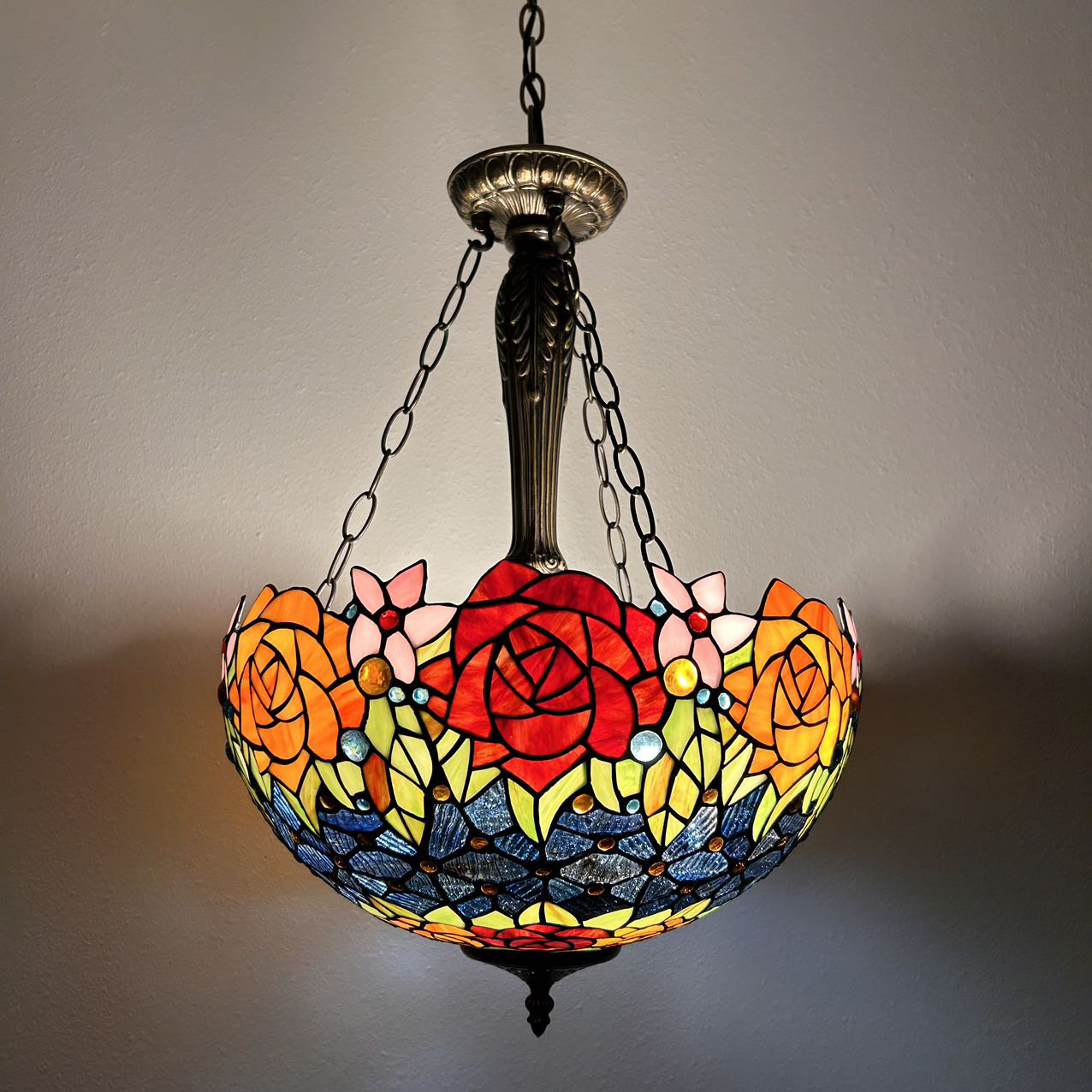 Tiffany Floral Ceiling Light Stained Glass Lamp Flower Art Deco Pendant  Light