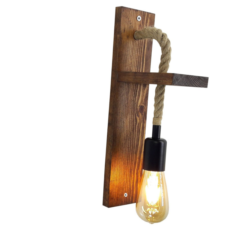 Lampe murale rustique faite à la main, pin massif, 6,7 x 3,5 x 15,7 pouces | Couleur noyer, 1 x douille E27 (40 W maximum) | Conception moderne et novatrice, homologuée IP20 pour une utilisation à l'intérieur | Éclairage élégant pour la décoration intérieure et l'ambiance
