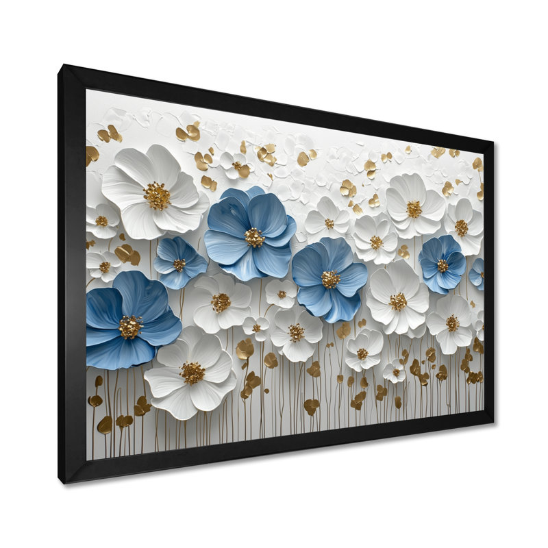 Ikramudeen Widlflowers, bleu blanc, fleurs crémeuses dans la nature II - fleurs sauvages, art mural, H 30 po x l 40 po